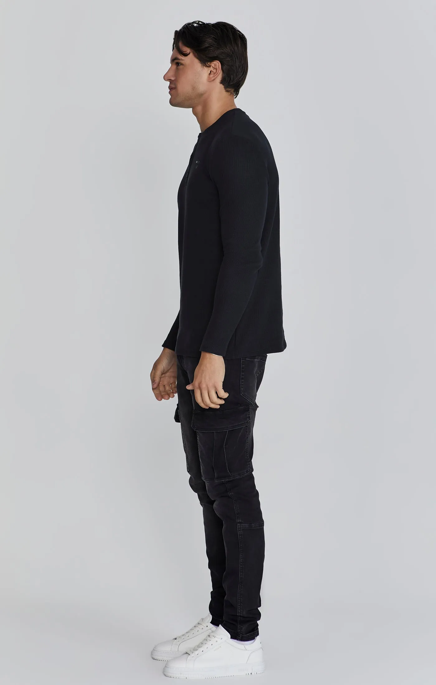 Black Henley T-Shirt sold by Siksilk product image thumbnail 2