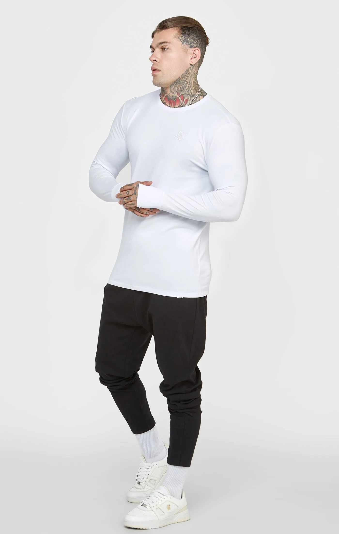 White Long Sleeve Muscle Fit T-Shirt sold by Siksilk product image thumbnail 3