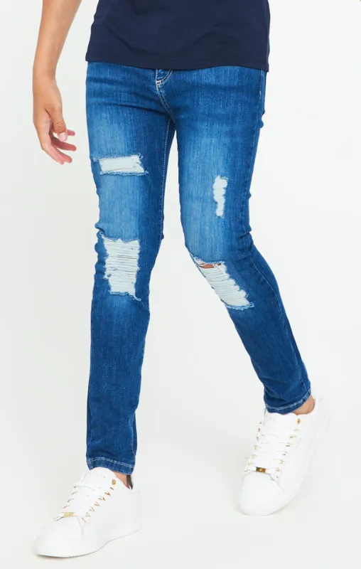 Boys Messi x SikSilk Mid Wash Distressed Skinny Denim Jean sold by Siksilk