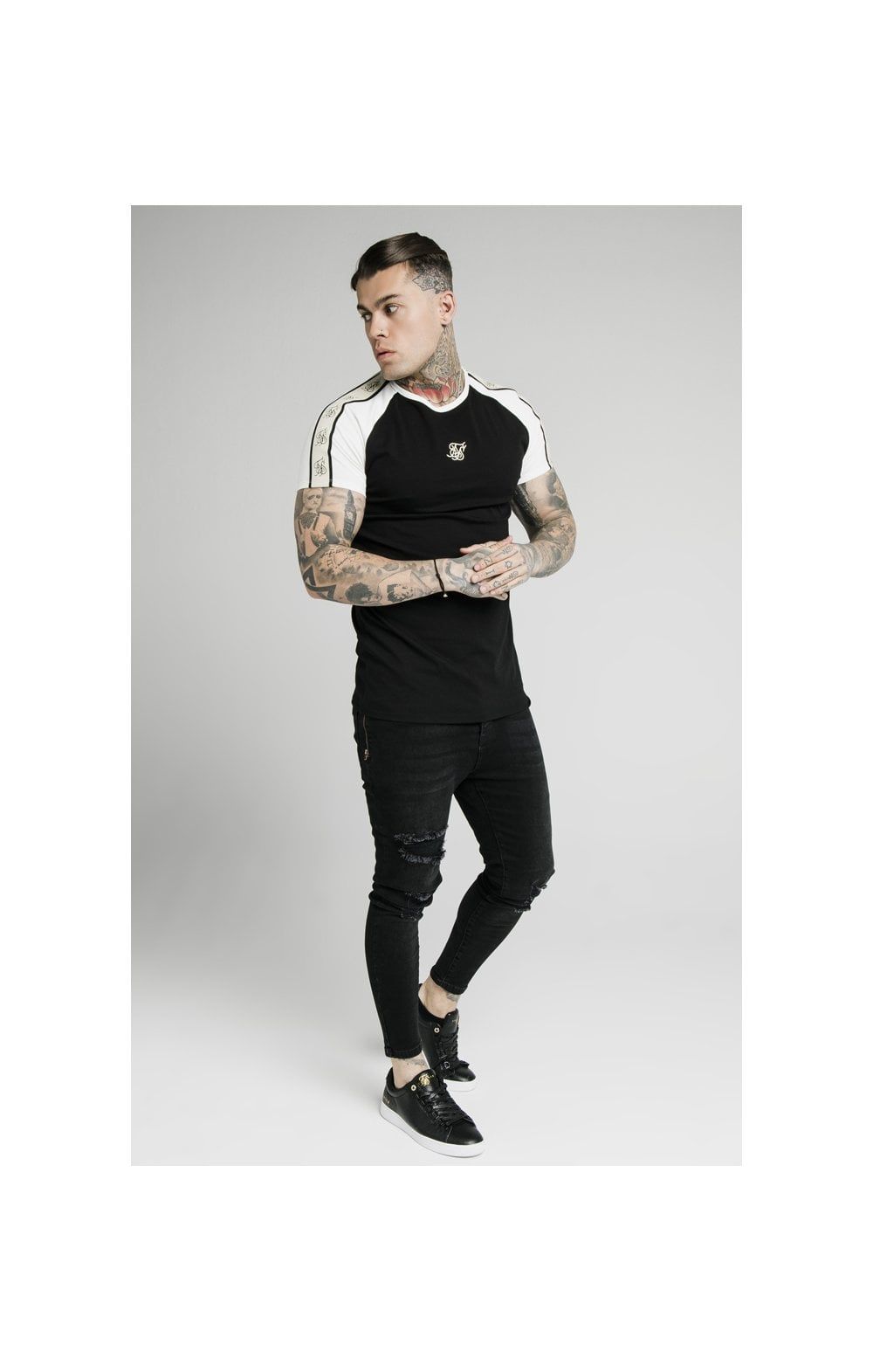SikSilk S/S Raglan Premium Tape Gym Tee - Black & Off White sold by Siksilk product image thumbnail 5