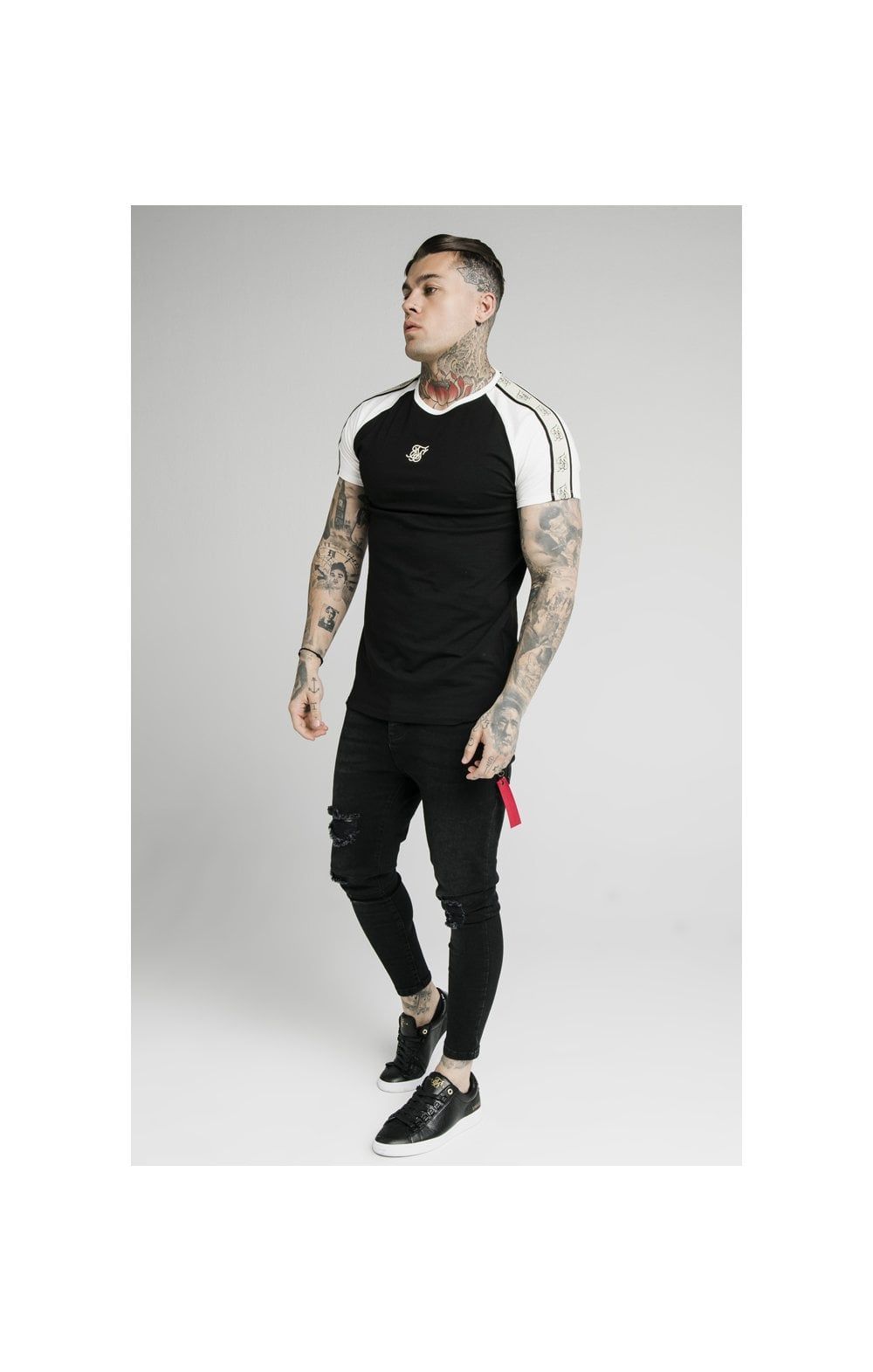 SikSilk S/S Raglan Premium Tape Gym Tee - Black & Off White sold by Siksilk product image thumbnail 3