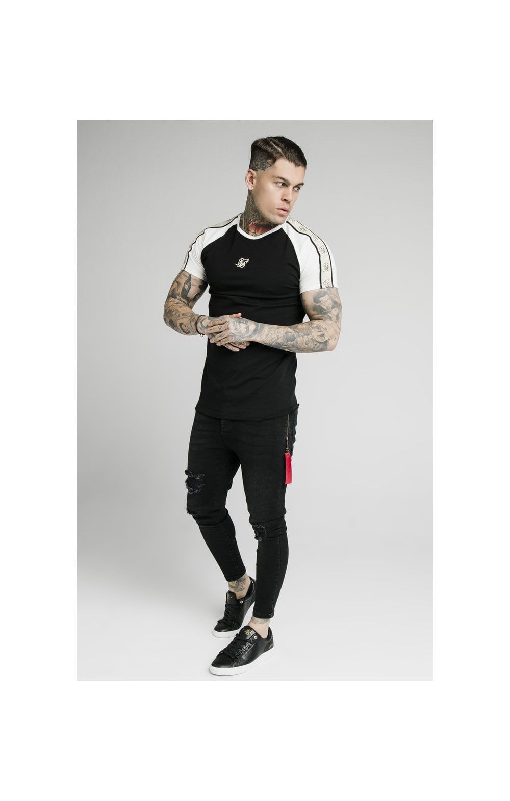 SikSilk S/S Raglan Premium Tape Gym Tee - Black & Off White sold by Siksilk product image thumbnail 4