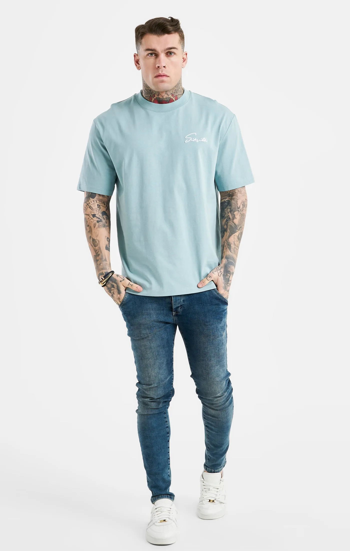 Blue Script Embroidery Oversized T-Shirt sold by Siksilk product image thumbnail 4