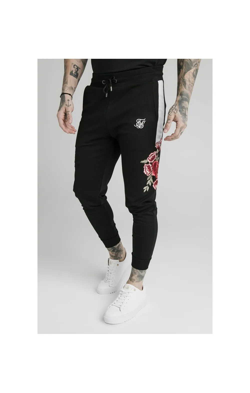 SikSilk Applique Panelled Fitted Joggers - Black sold by Siksilk