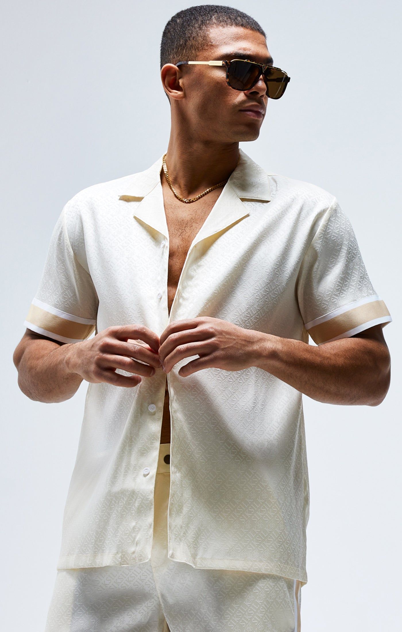 Cream Taped Sleeve Resort Shirt sold by Siksilk