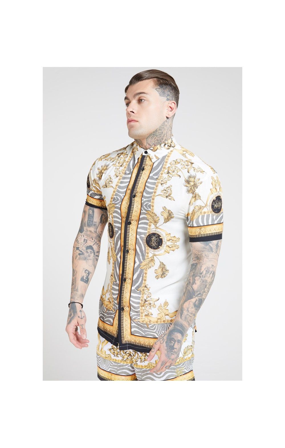 SikSilk High Collar Resort Shirt - Ocean Off White sold by Siksilk product image thumbnail 2