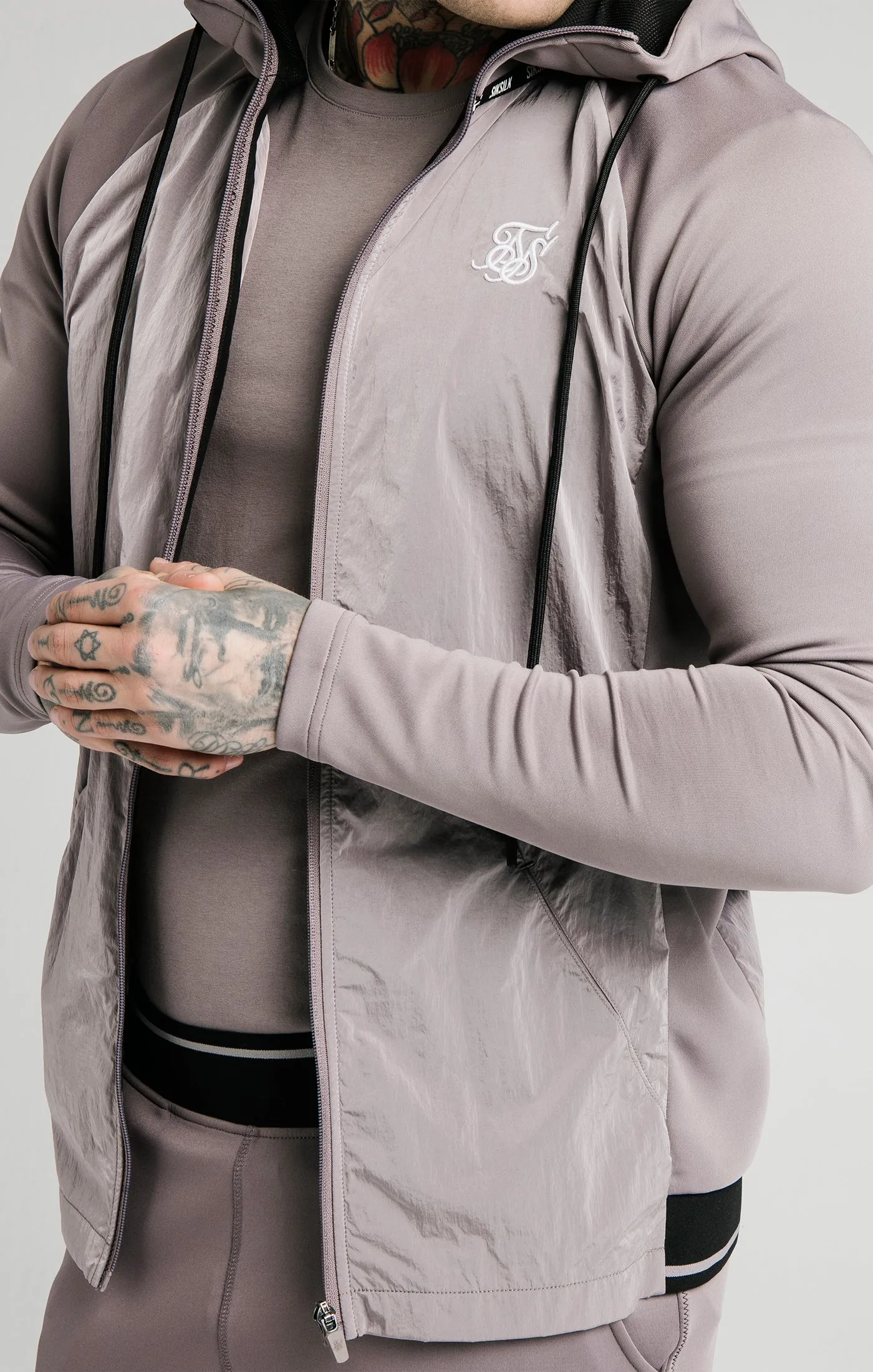 SikSilk Adapt Crushed Nylon Zip Through Hoodie - Grey sold by Siksilk product image thumbnail 2