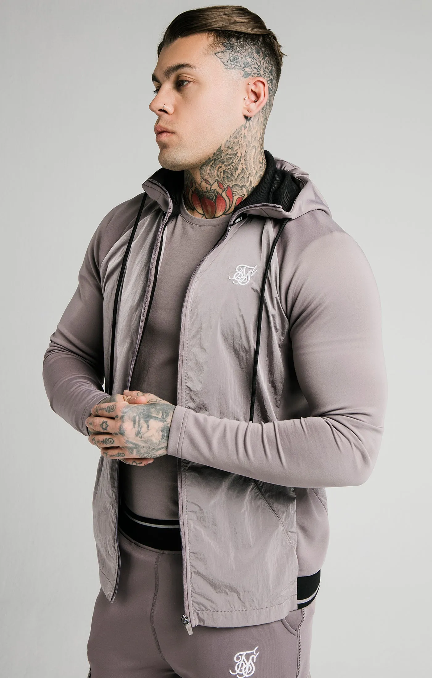 SikSilk Adapt Crushed Nylon Zip Through Hoodie - Grey sold by Siksilk