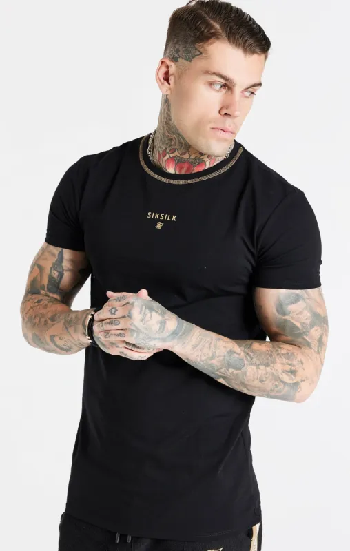 Black Cover Stitch Muscle Fit T-Shirt sold by Siksilk