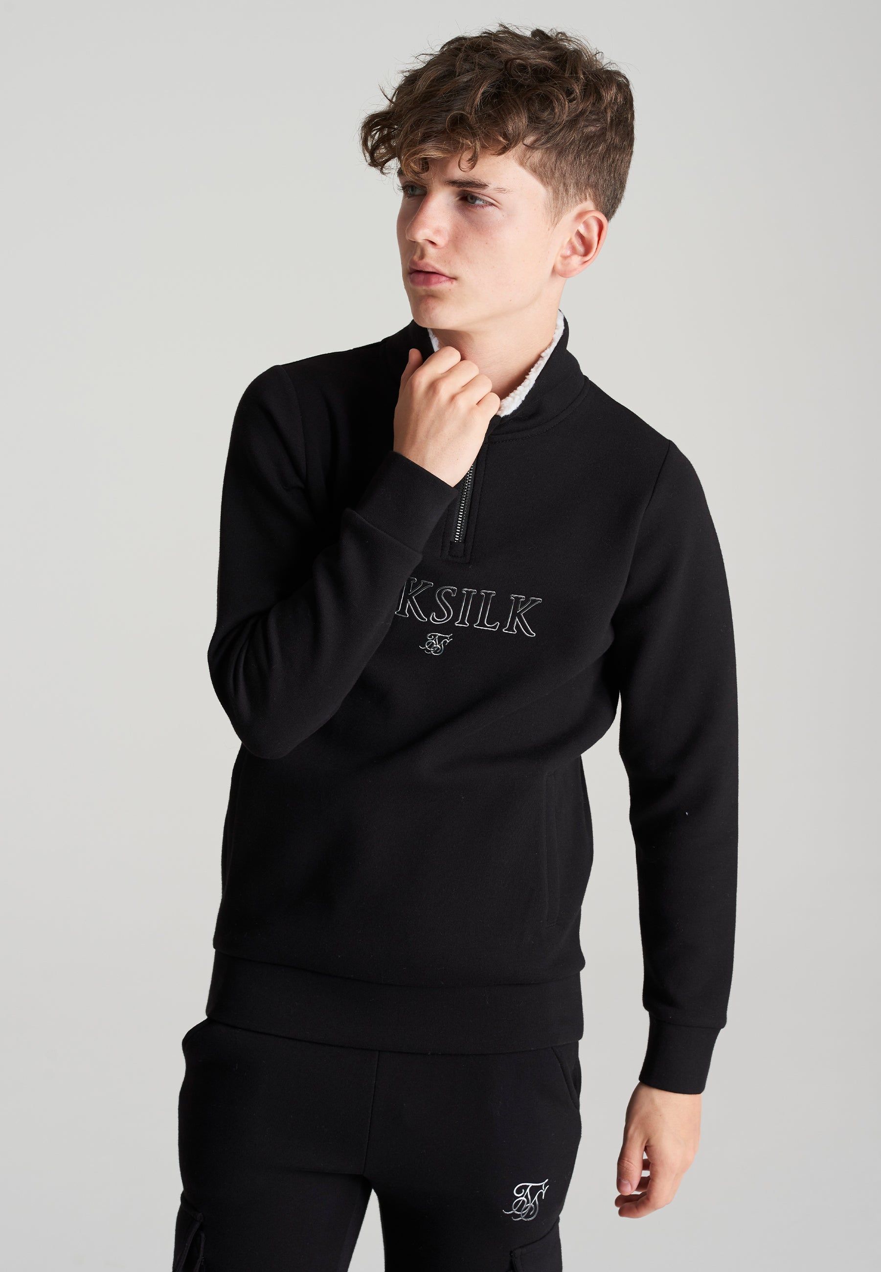 Boys Black Borg 1/4 Funnel Neck Hoodie sold by Siksilk