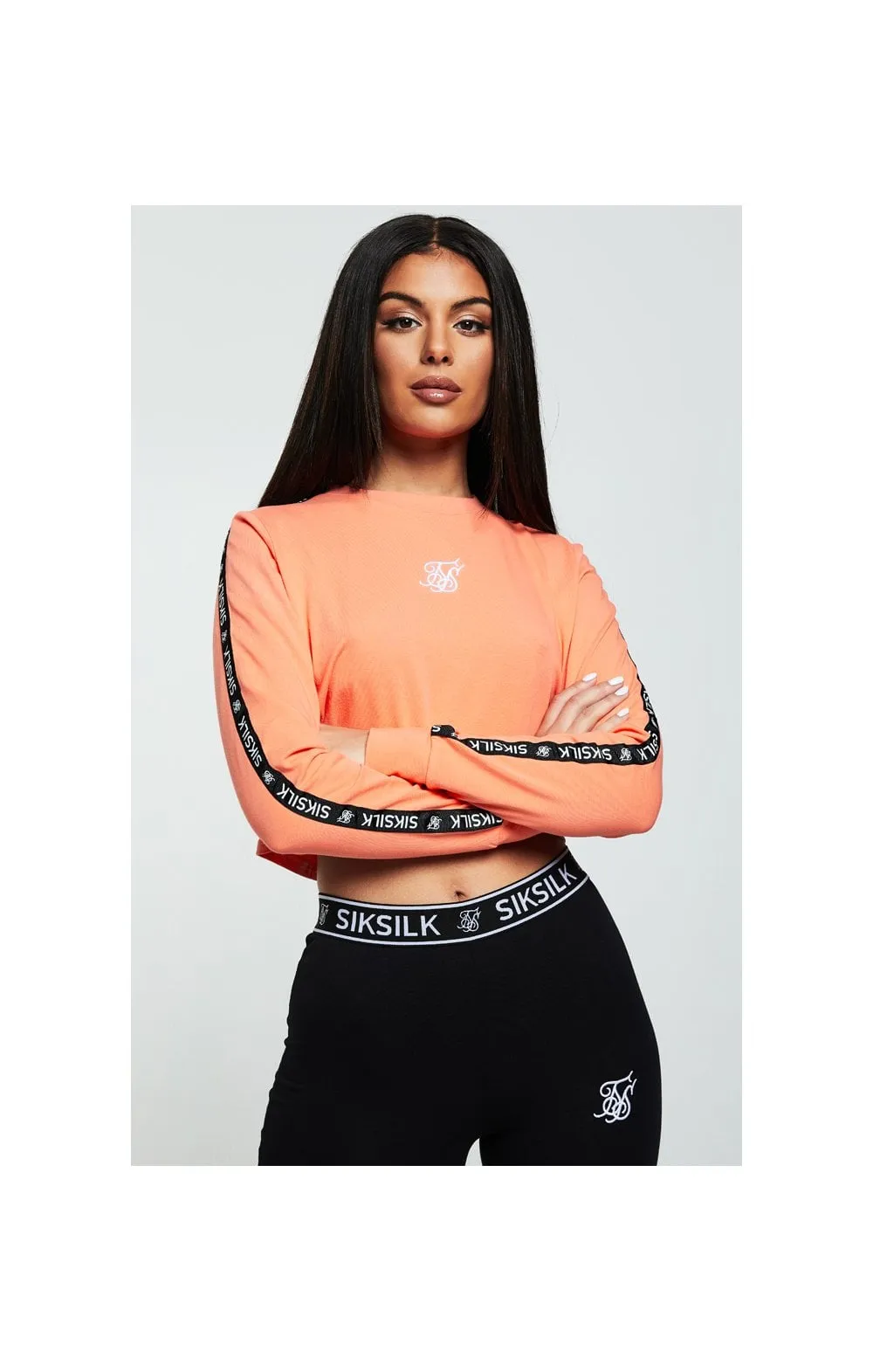 SikSilk L/S Crop Tee – Coral & Black sold by Siksilk