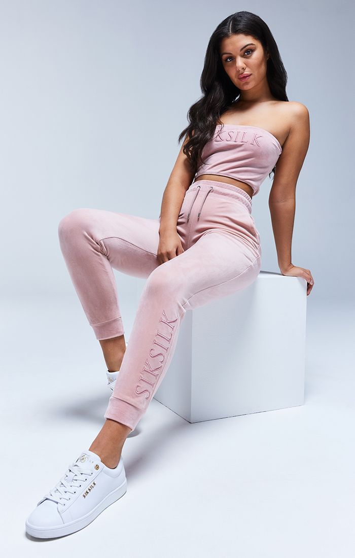 SikSilk Velour Embroidered Joggers - Pink sold by Siksilk