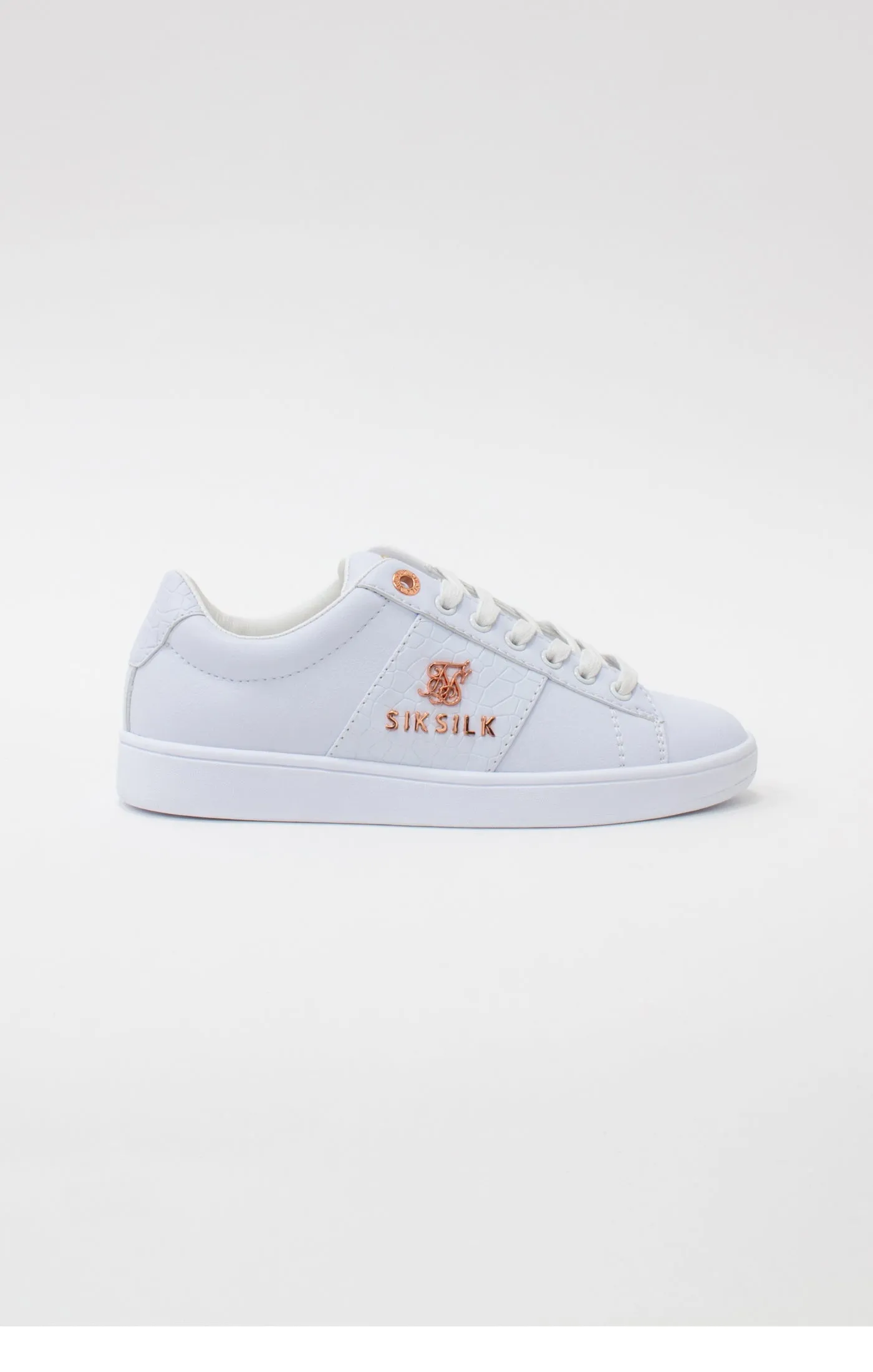 White Juniors Low-Top Classic Trainer With Metal Logo sold by Siksilk