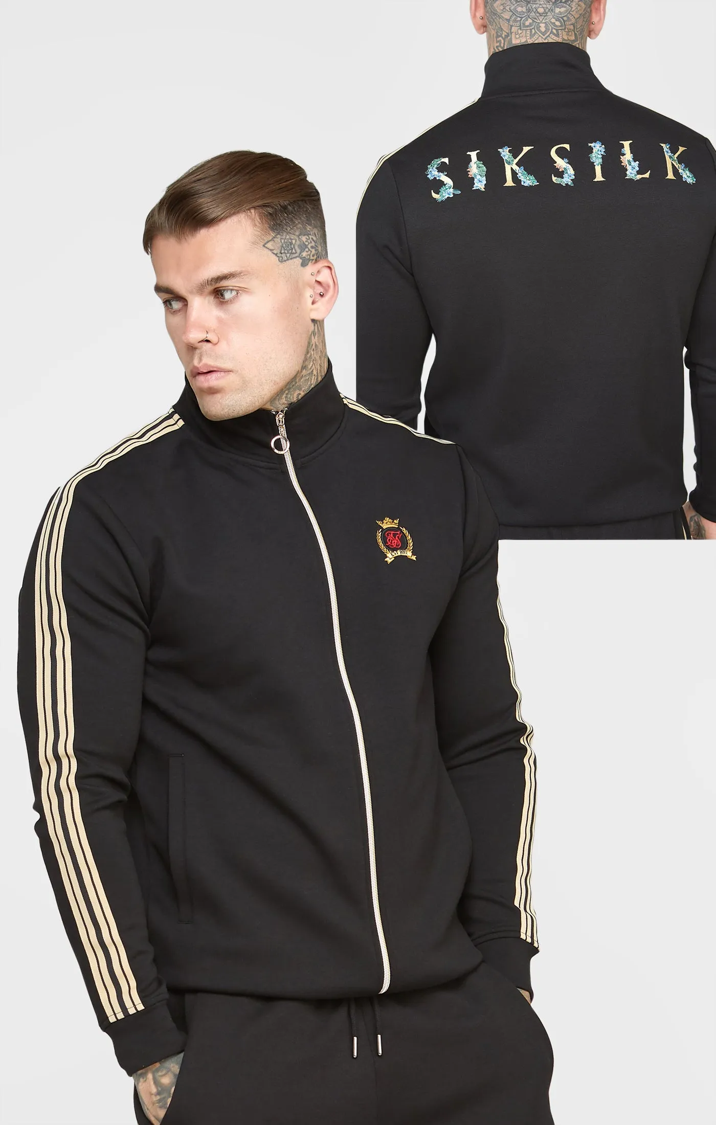 Black Crest Funnel Neck Track Jacket sold by Siksilk product image thumbnail 2