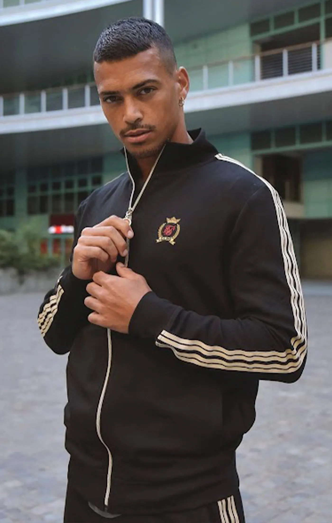 Black Crest Funnel Neck Track Jacket sold by Siksilk