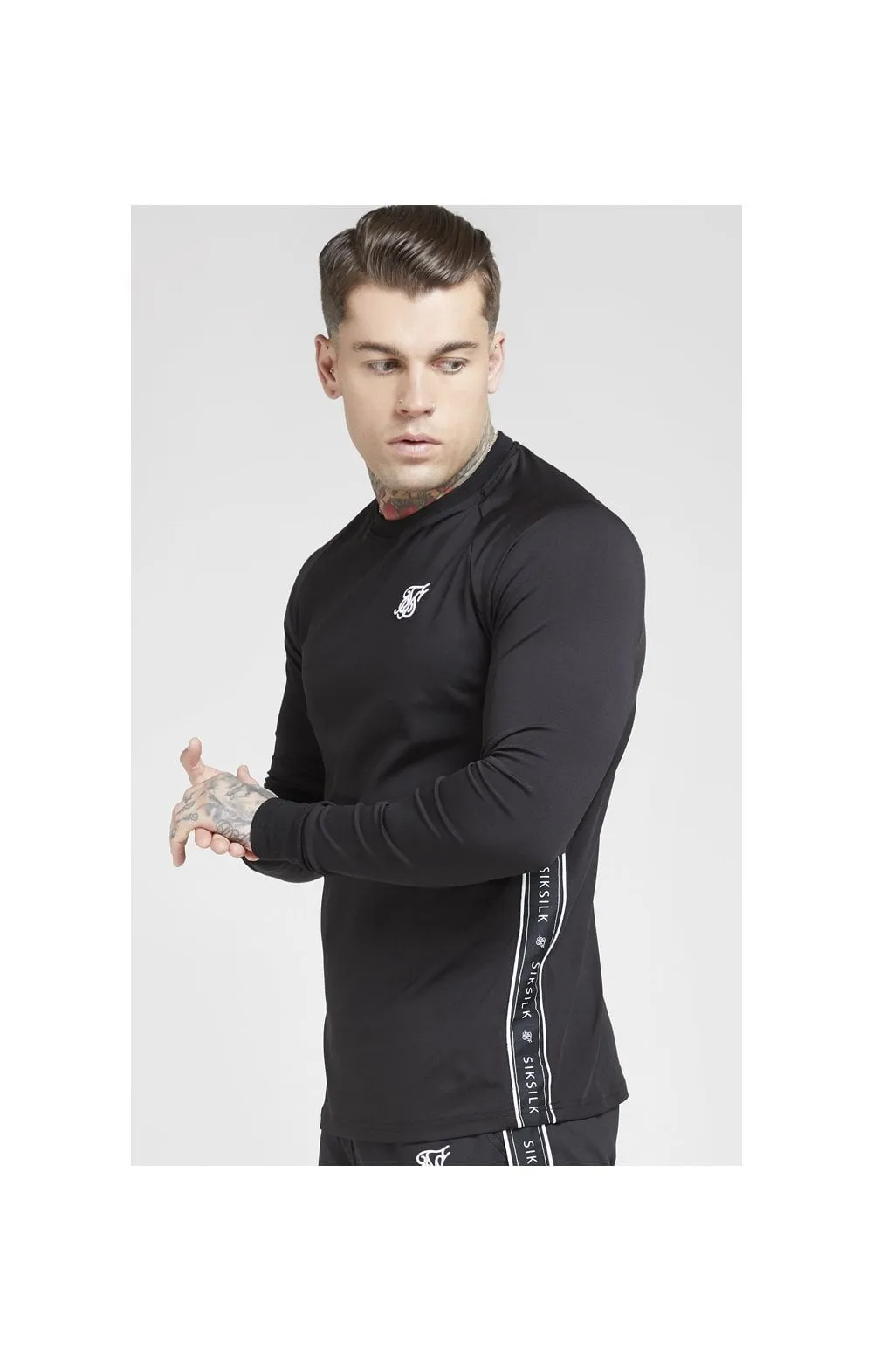 SikSilk L/S Tape Performance Sweater - Black sold by Siksilk