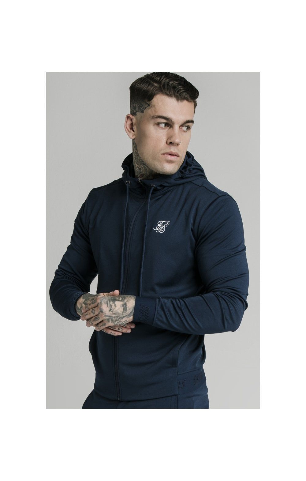 Navy Agility Zip Through Hoodie sold by Siksilk