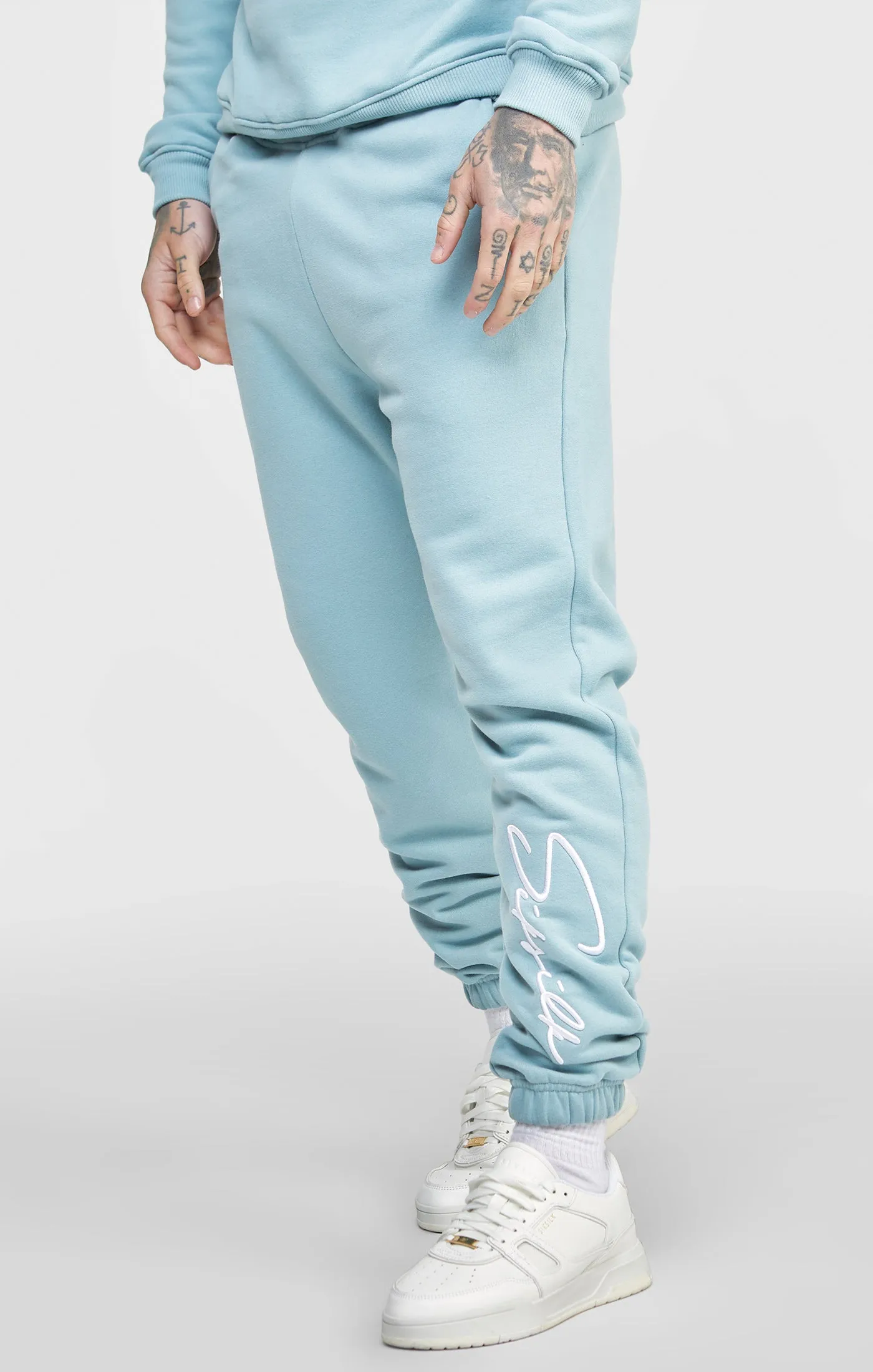 Blue Script Embroidery Jogger sold by Siksilk