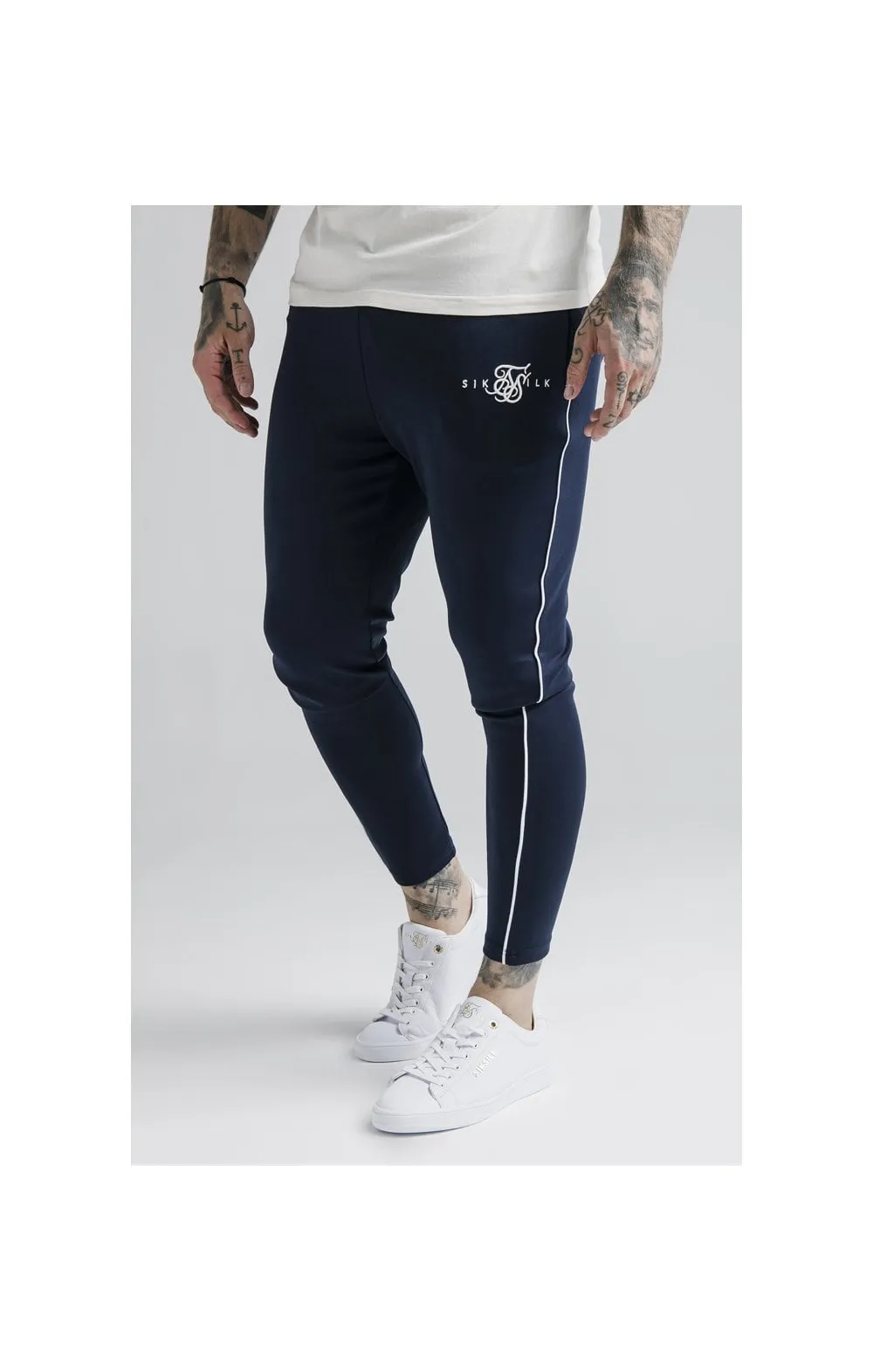 SikSilk Agility Deluxe Track Pants - Navy & Off White sold by Siksilk