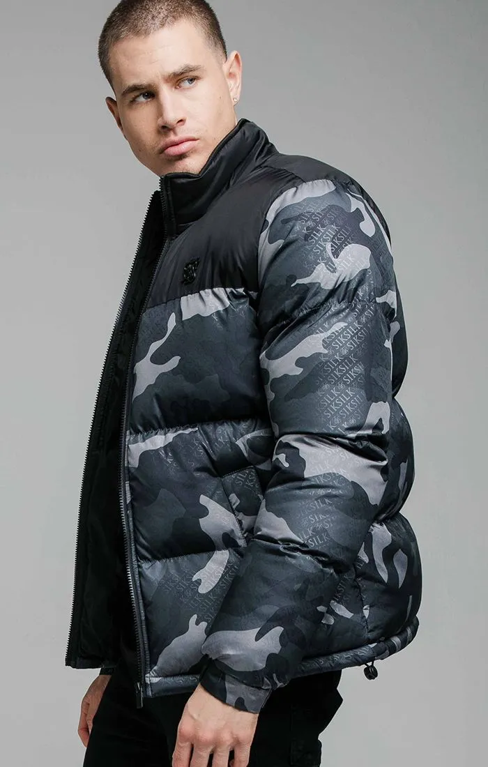 Black Camo Crop Bubble Jacket sold by Siksilk