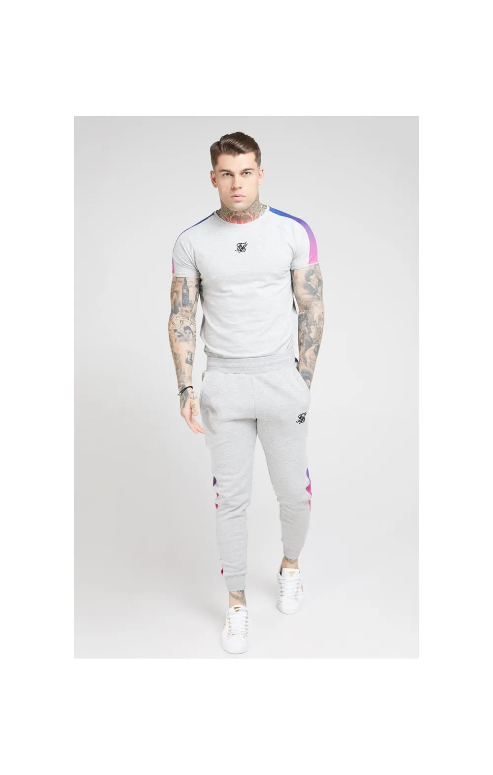 SikSilk S/S Marl Fade Panel Tech Tee – Grey Marl & Neon sold by Siksilk product image thumbnail 4