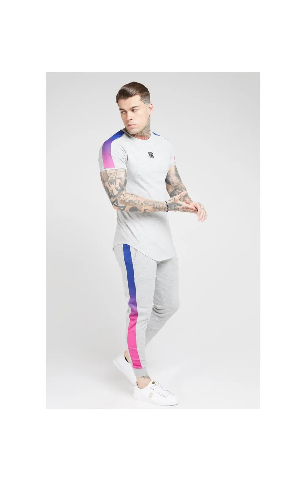 SikSilk S/S Marl Fade Panel Tech Tee – Grey Marl & Neon sold by Siksilk product image thumbnail 5