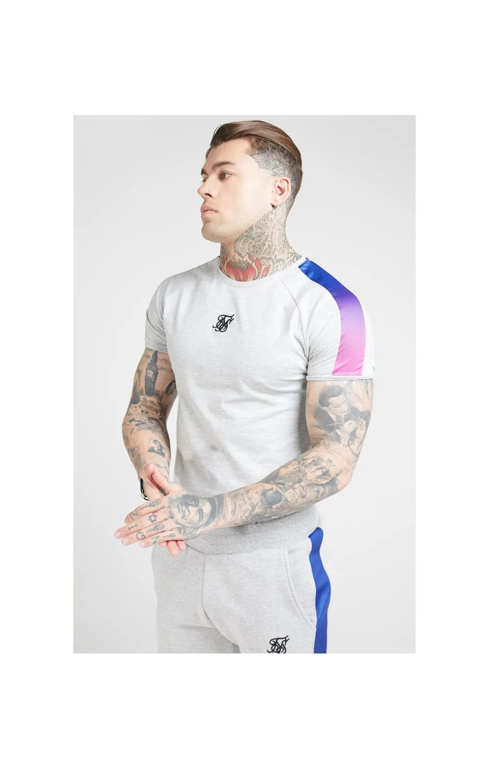 SikSilk S/S Marl Fade Panel Tech Tee – Grey Marl & Neon sold by Siksilk product image thumbnail 2
