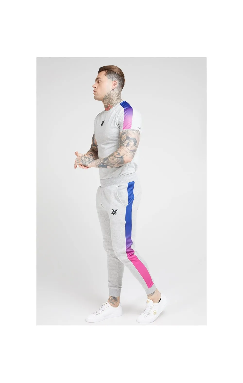SikSilk S/S Marl Fade Panel Tech Tee – Grey Marl & Neon sold by Siksilk product image thumbnail 3