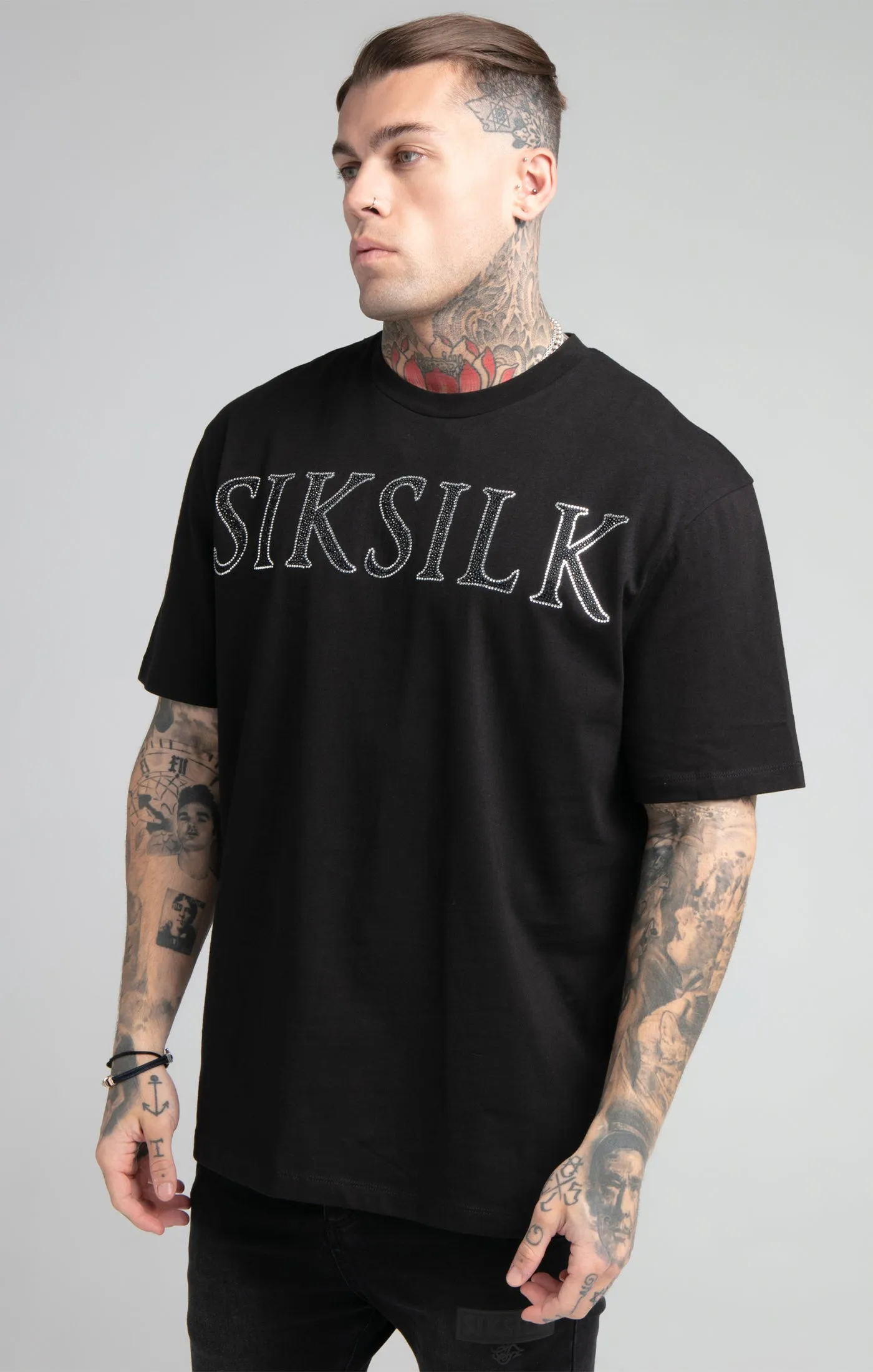 Black Rhinestone Oversized T-Shirt sold by Siksilk