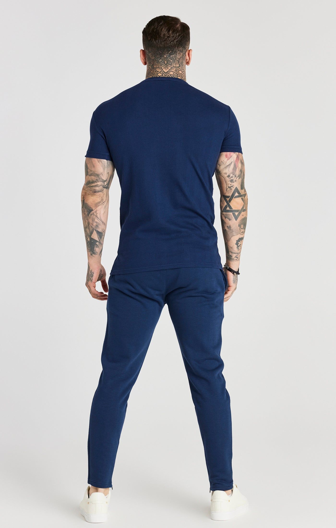 Navy Herringbone Muscle Fit T-Shirt sold by Siksilk product image thumbnail 4