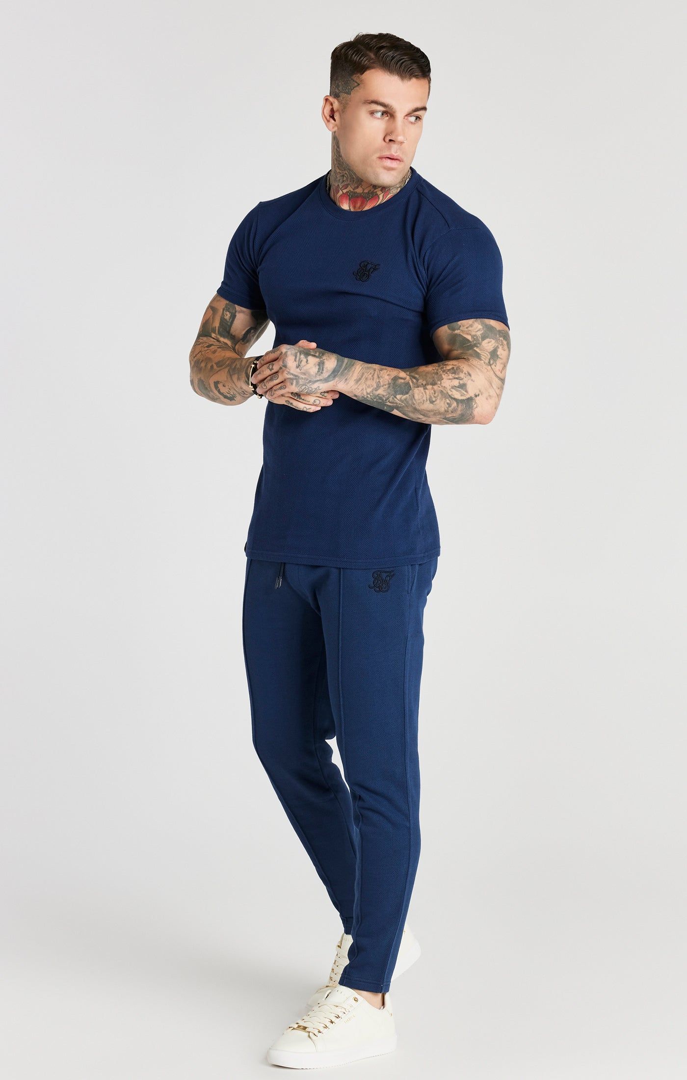Navy Herringbone Muscle Fit T-Shirt sold by Siksilk product image thumbnail 2