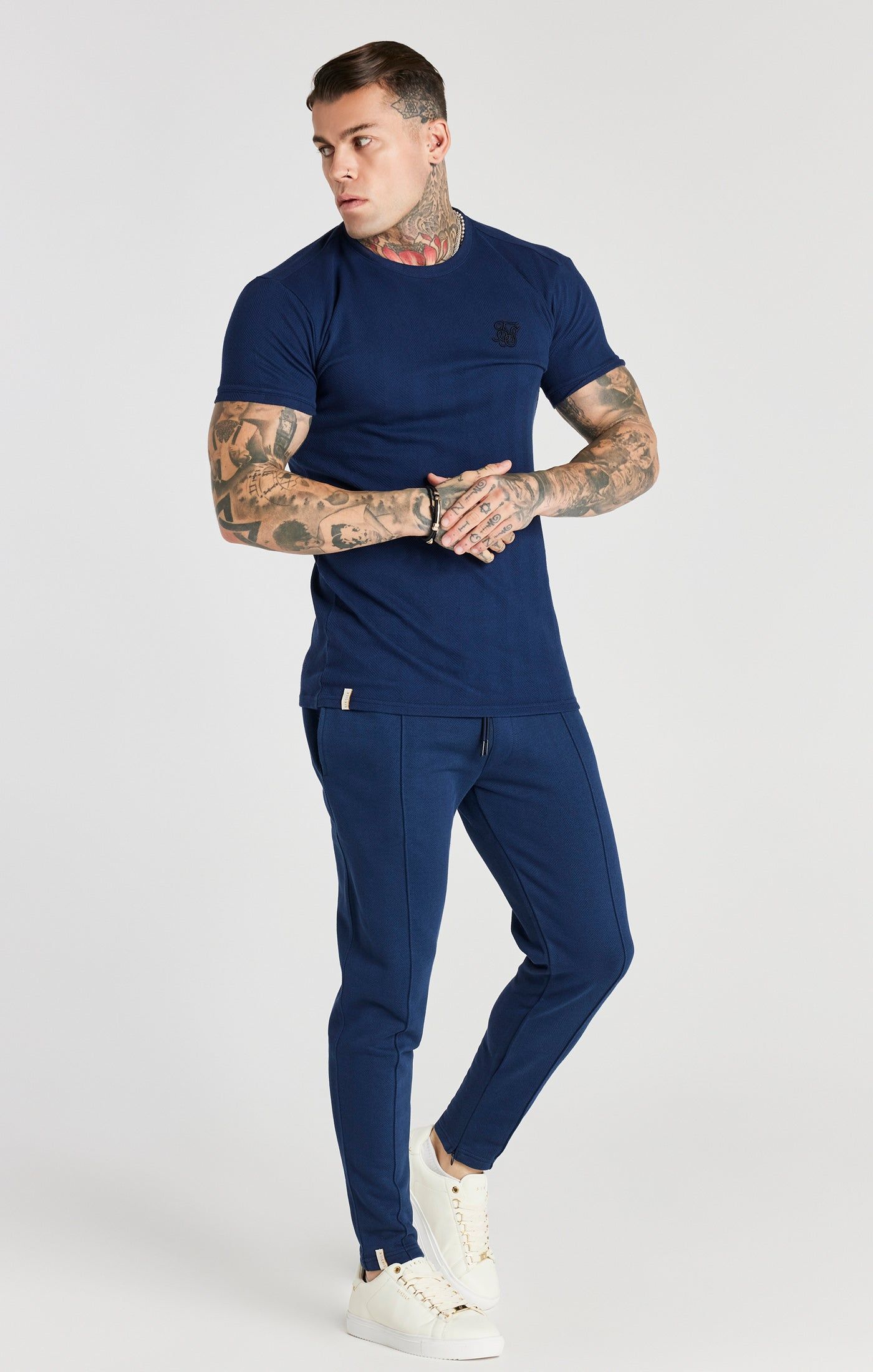 Navy Herringbone Muscle Fit T-Shirt sold by Siksilk product image thumbnail 3