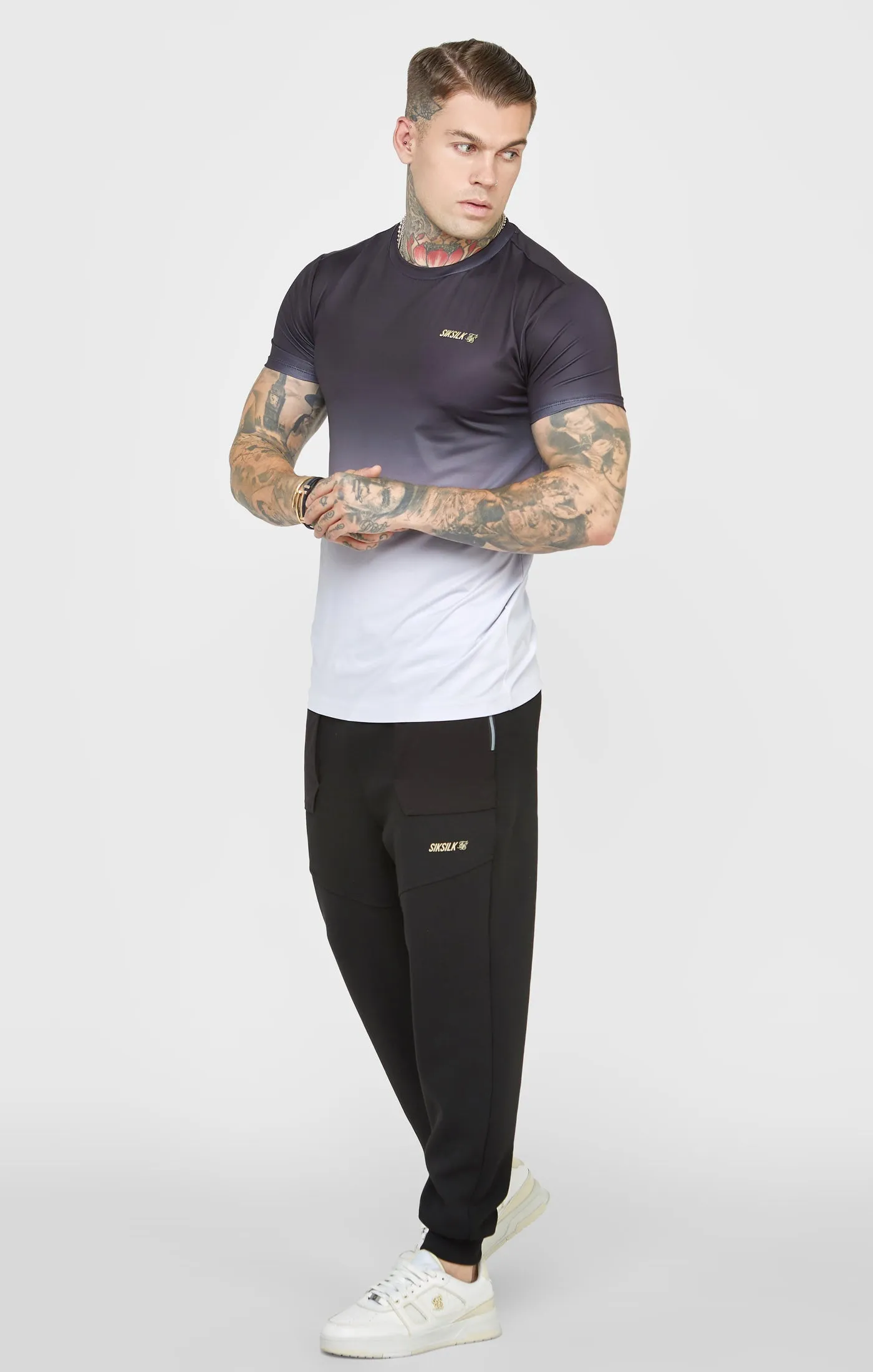 Black Sports Fade Muscle Fit T-Shirt sold by Siksilk product image thumbnail 3