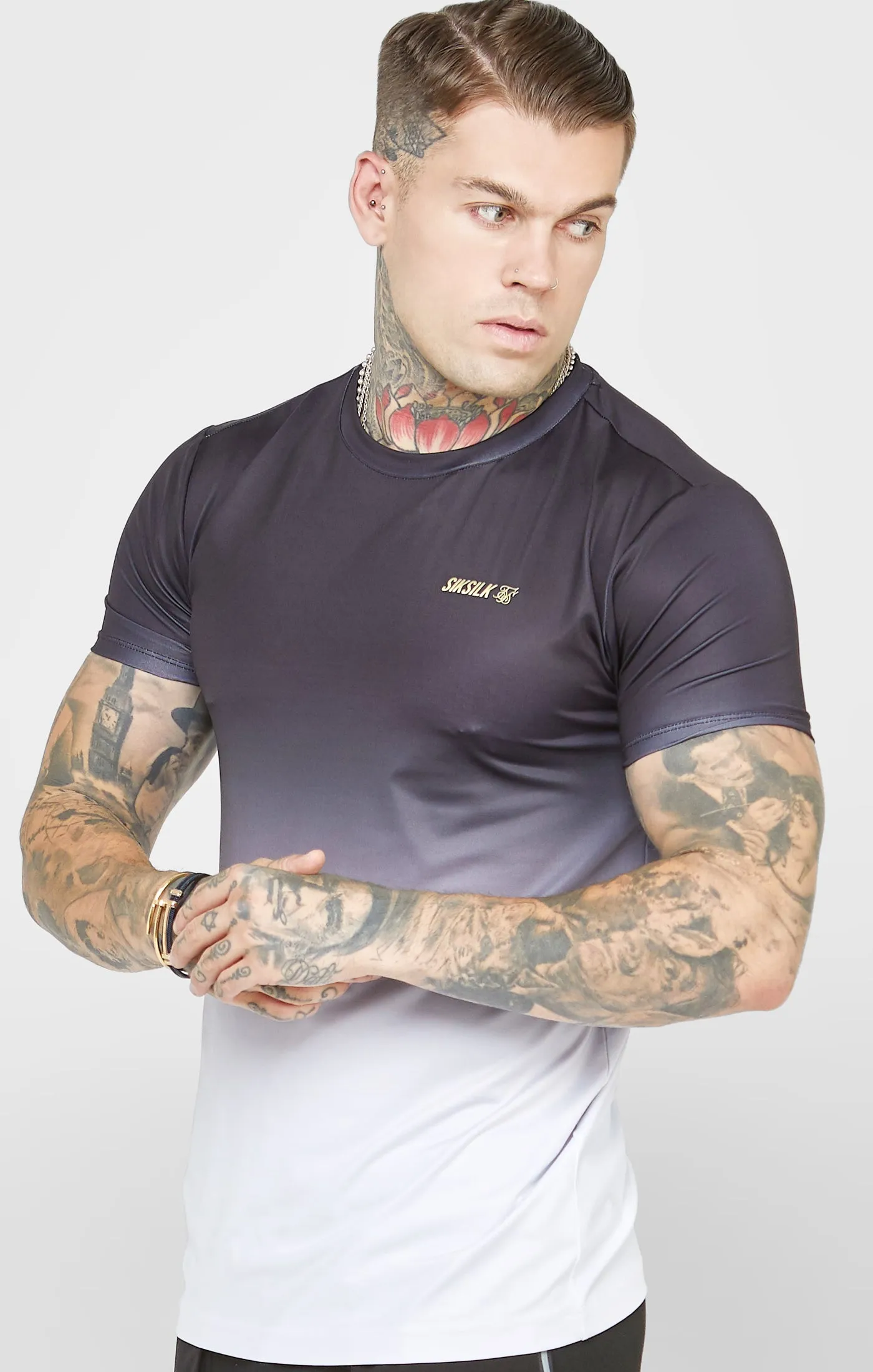 Black Sports Fade Muscle Fit T-Shirt sold by Siksilk