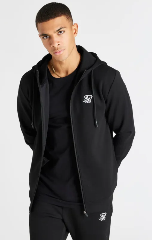 Black Zip Through Poly Hoodie sold by Siksilk