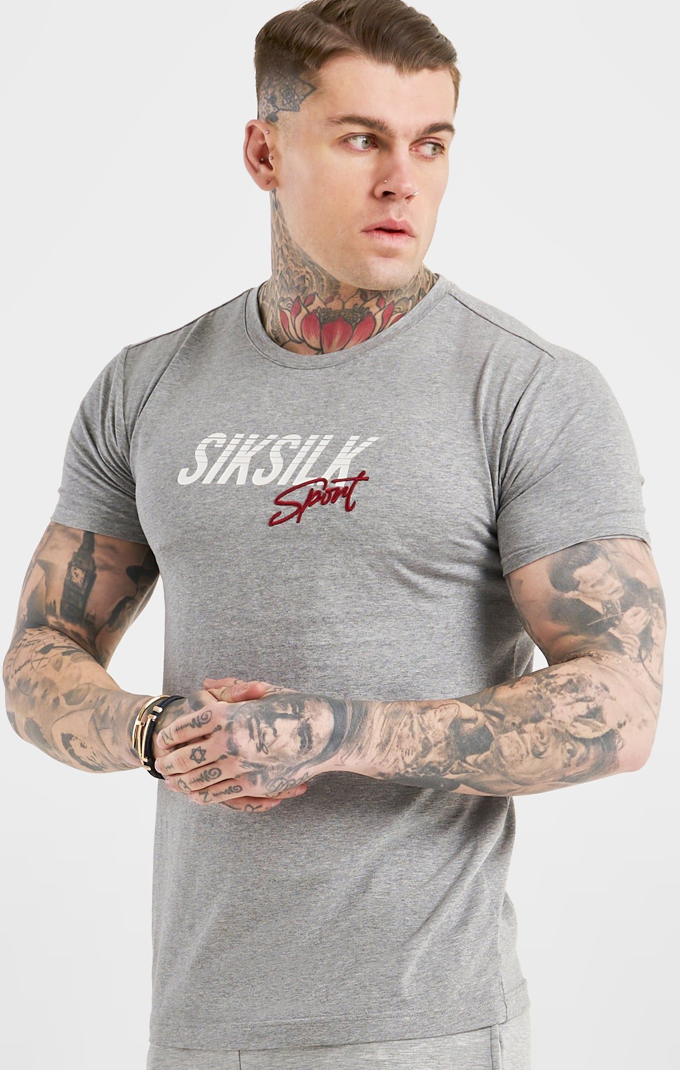 Grey Marl Sports Muscle Fit Short Sleeve T-Shirt sold by Siksilk