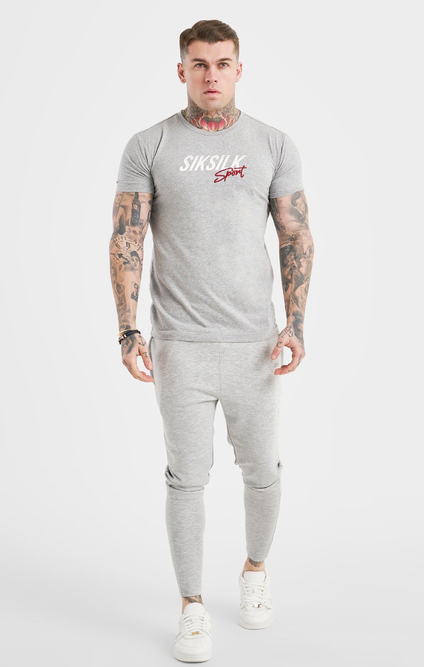 Grey Marl Sports Muscle Fit Short Sleeve T-Shirt sold by Siksilk product image thumbnail 3