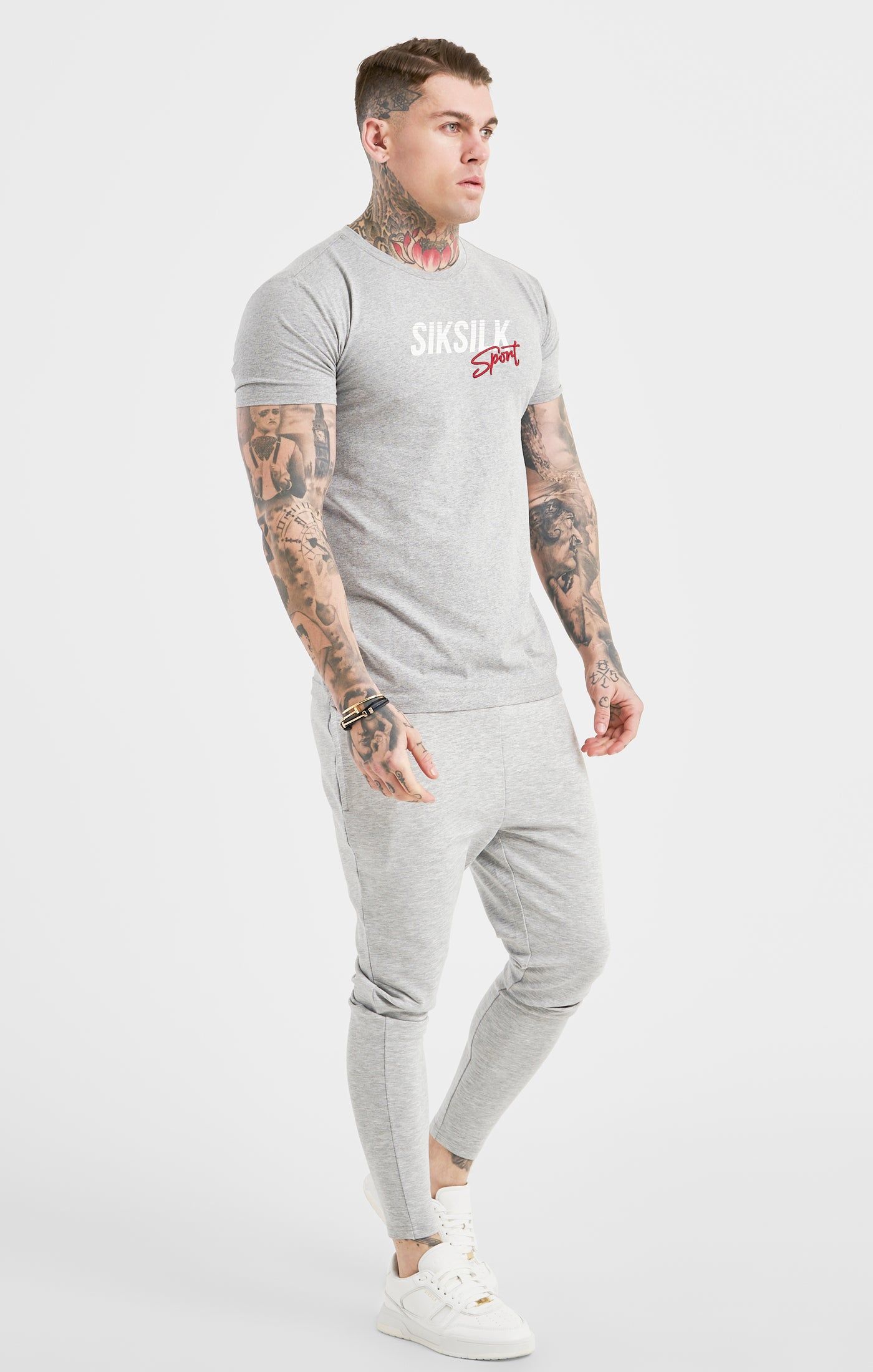 Grey Marl Sports Muscle Fit Short Sleeve T-Shirt sold by Siksilk product image thumbnail 4