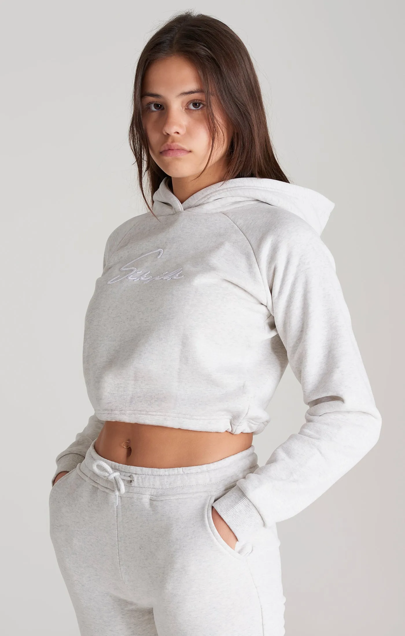 Girls Grey Marl Signature Cropped Hoodie sold by Siksilk