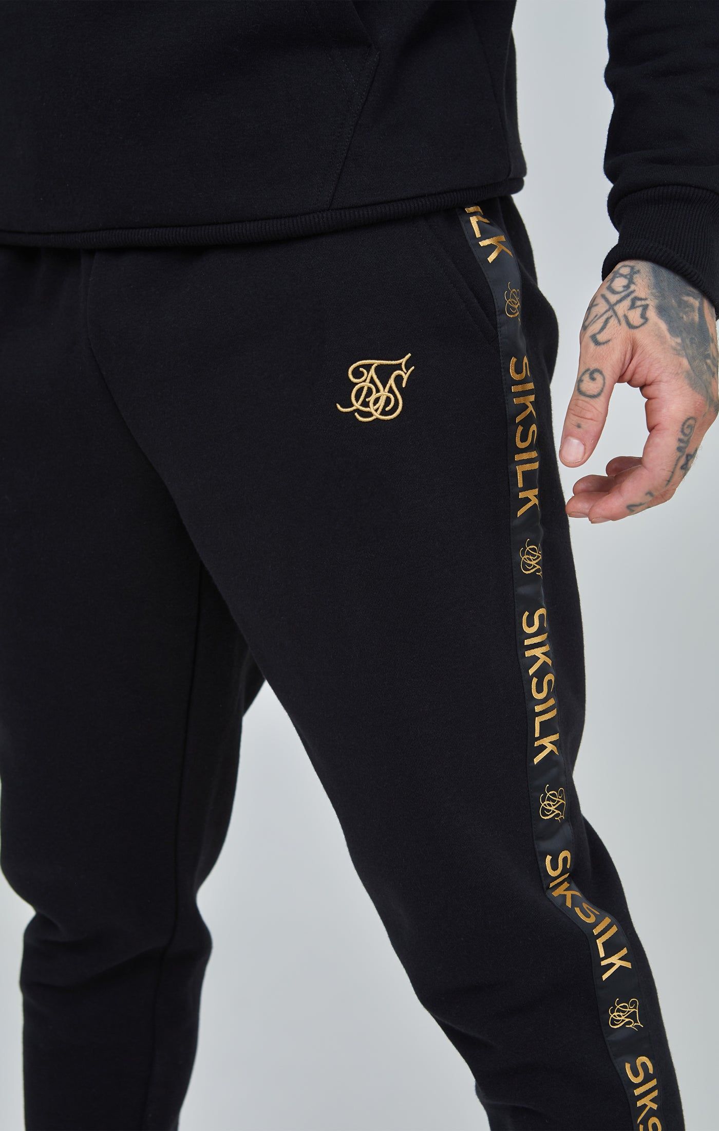 Black Hoodie & Jogger Taped Fleece Set sold by Siksilk product image thumbnail 3