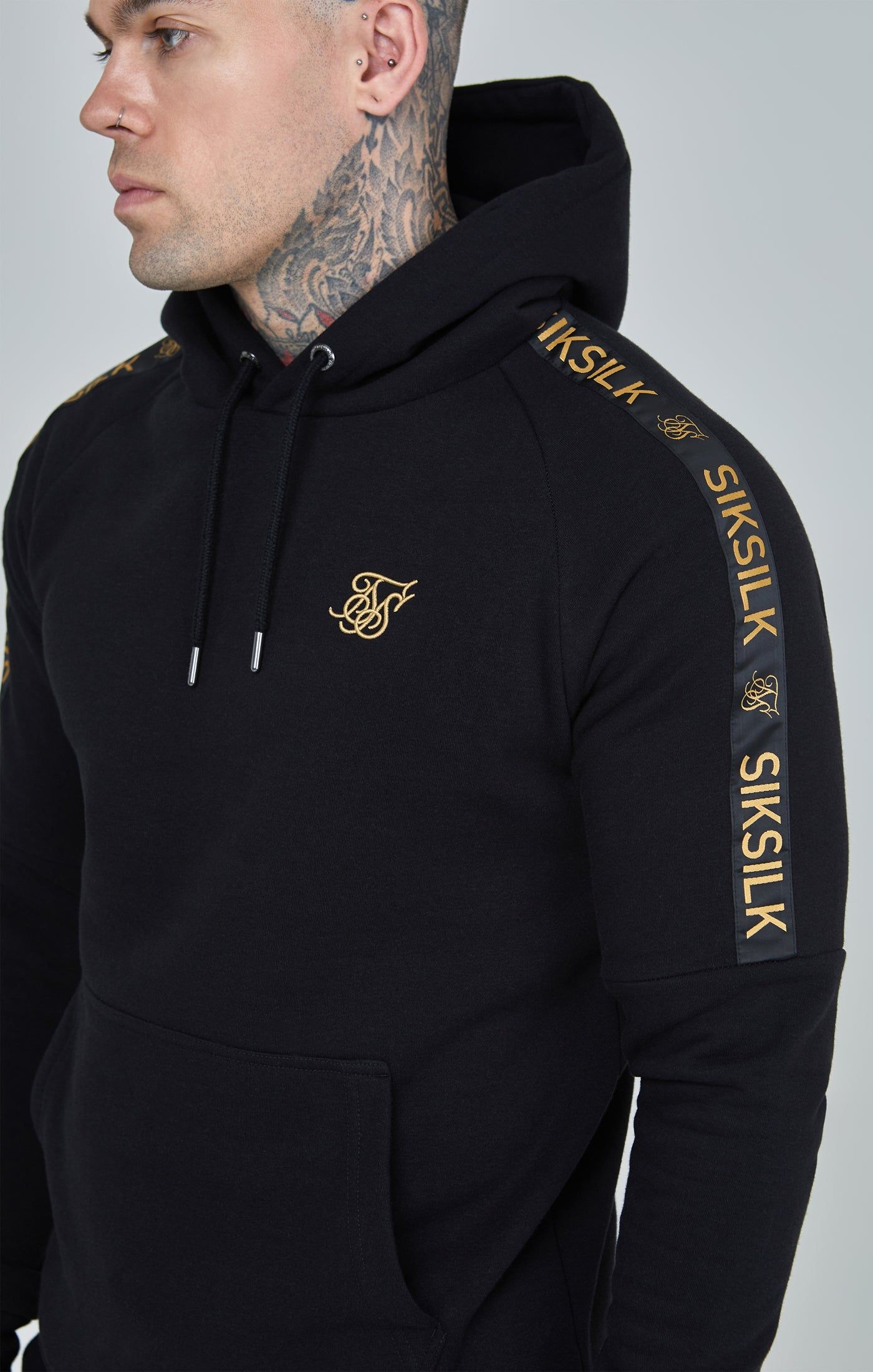 Black Hoodie & Jogger Taped Fleece Set sold by Siksilk