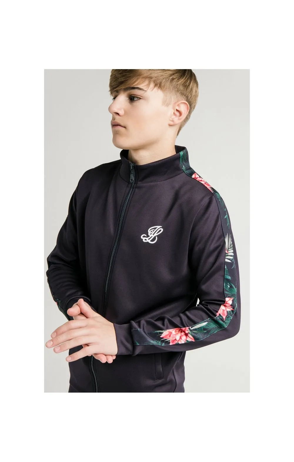 Illusive London Poly Funnel Neck Hoodie - Navy & Floral sold by Siksilk