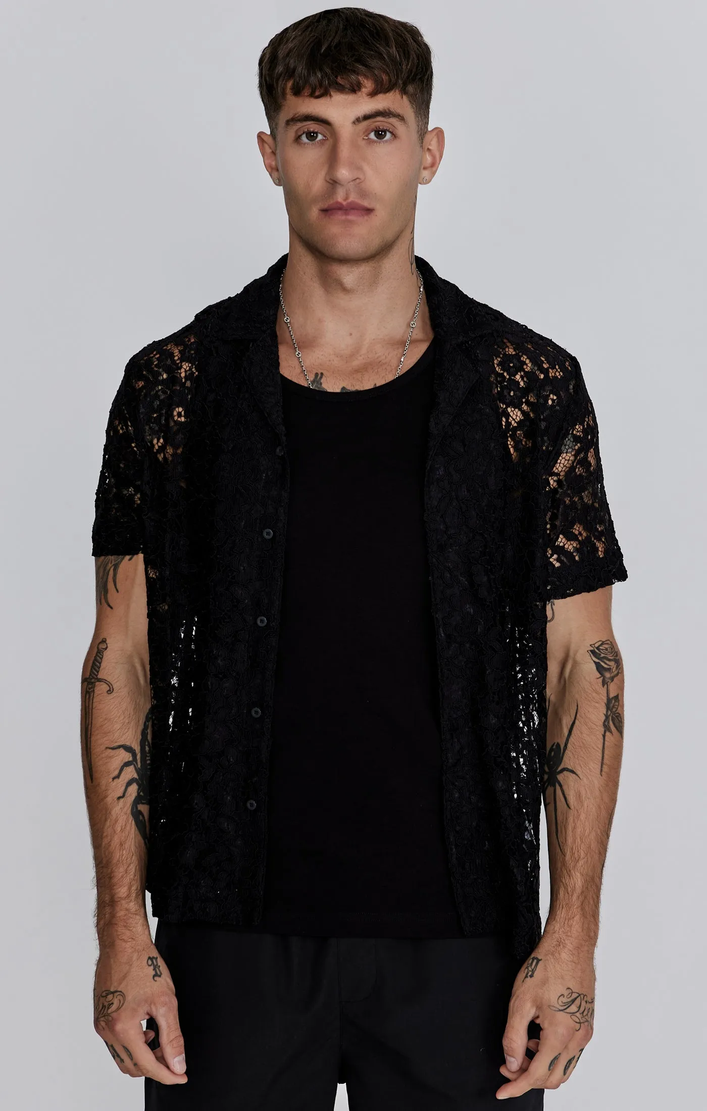 Black Lace Resort Shirt sold by Siksilk