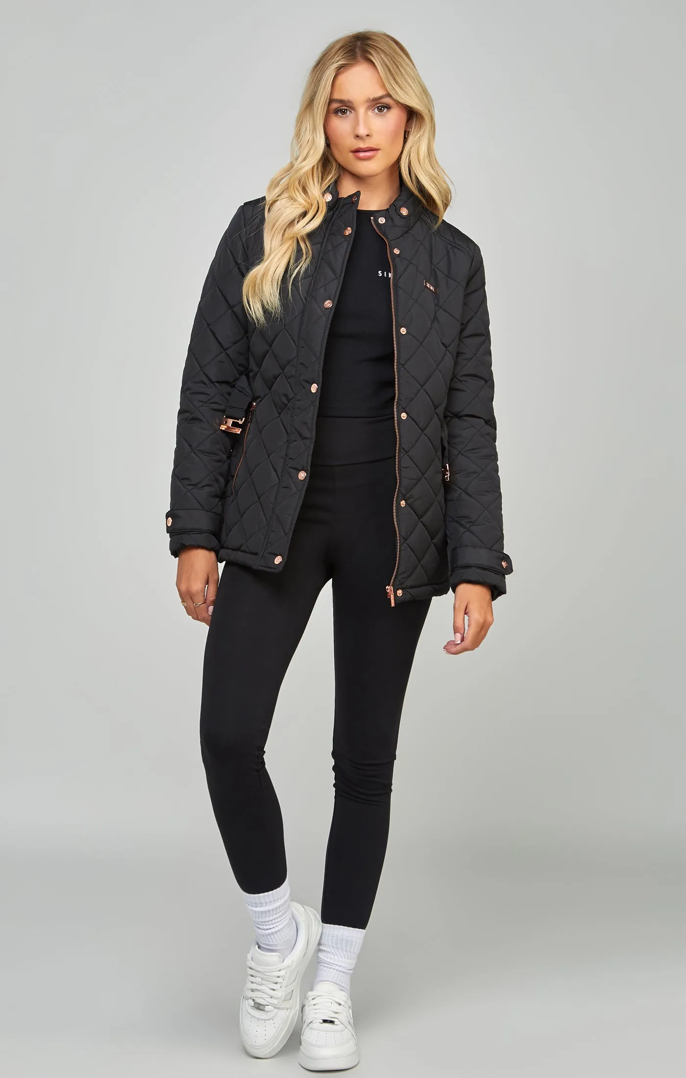 Black Belted Quilted Jacket sold by Siksilk product image thumbnail 4