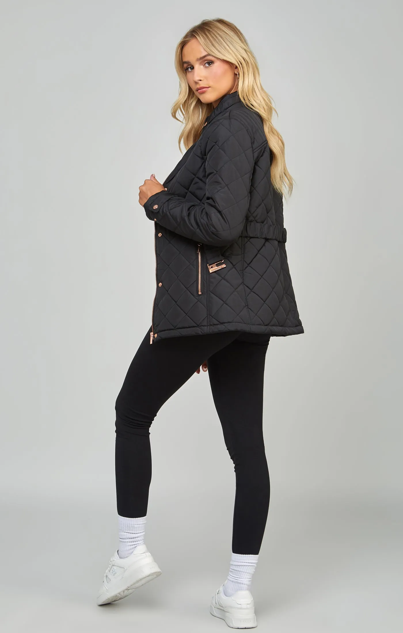 Black Belted Quilted Jacket sold by Siksilk product image thumbnail 5
