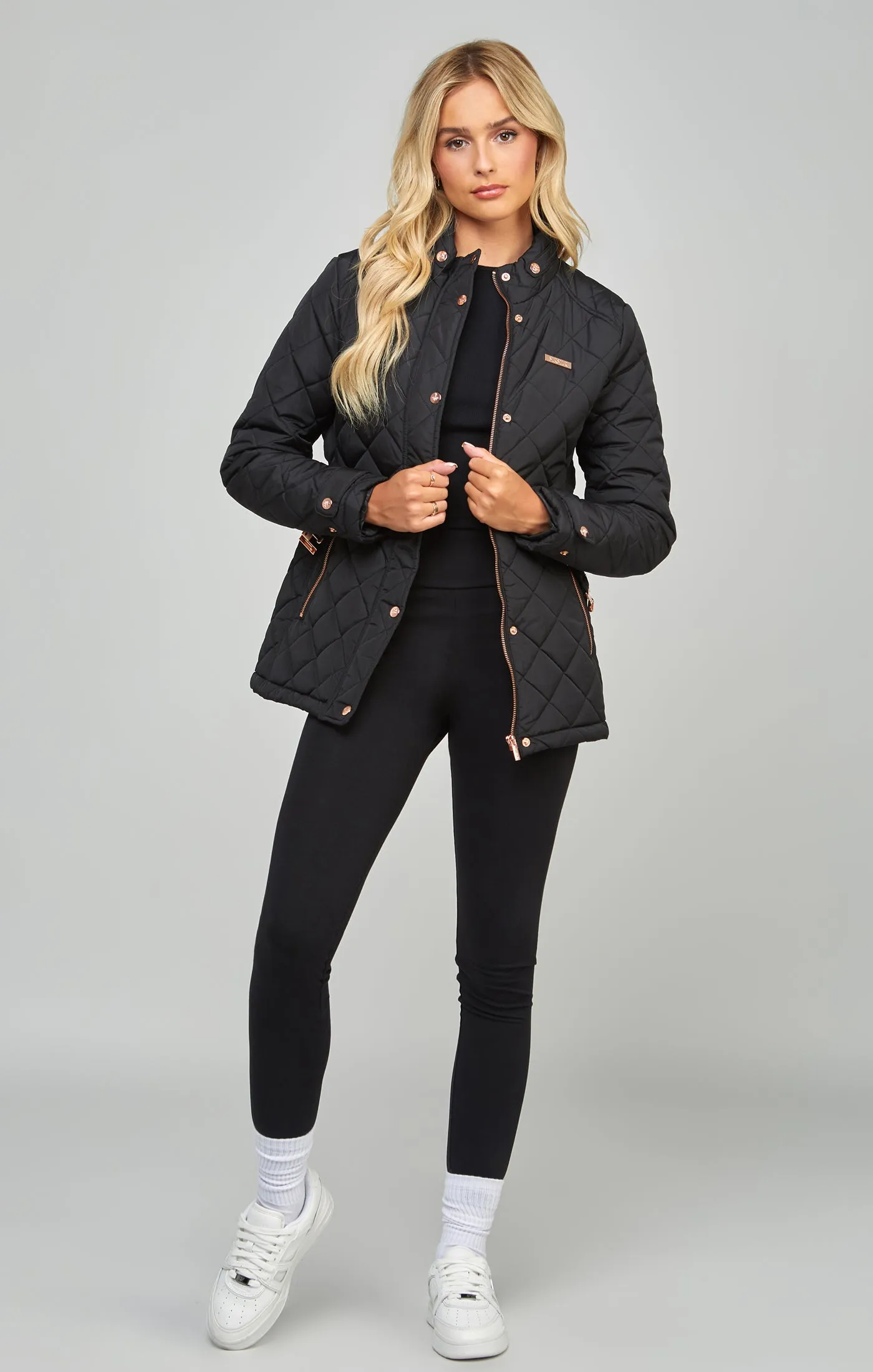 Black Belted Quilted Jacket sold by Siksilk product image thumbnail 2