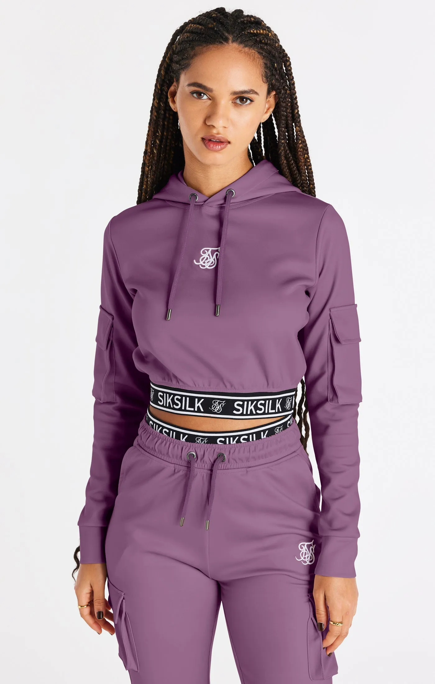 SikSilk Cargo Cropped Hoodie - Pink sold by Siksilk