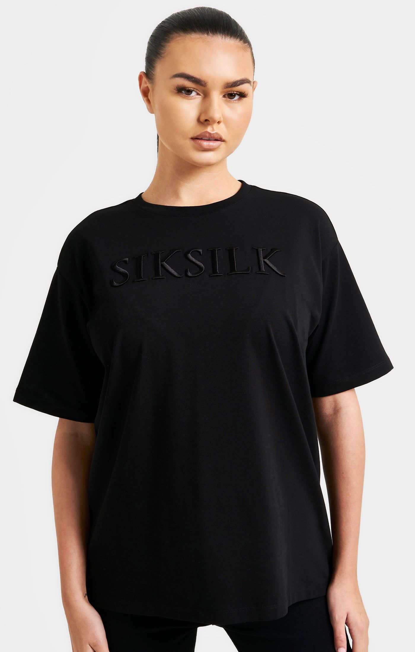 Black Embroidered Boyfriend T-Shirt sold by Siksilk