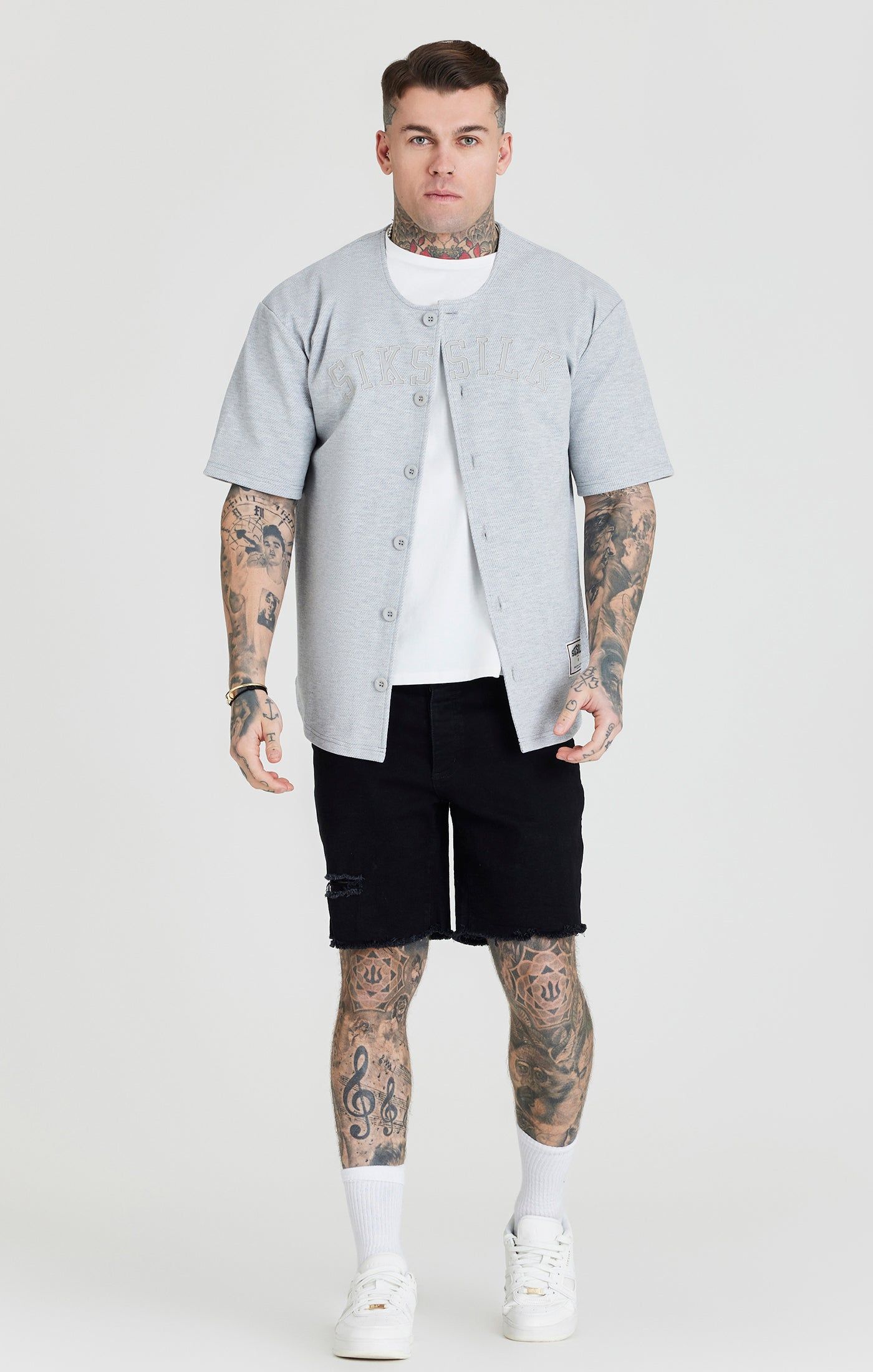 Grey Marl Applique Logo Baseball Jersey sold by Siksilk product image thumbnail 4