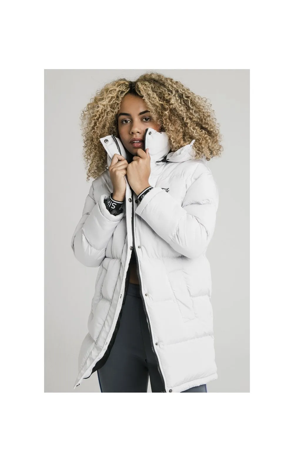 SikSilk Longline Padded Jacket - Light Grey sold by Siksilk
